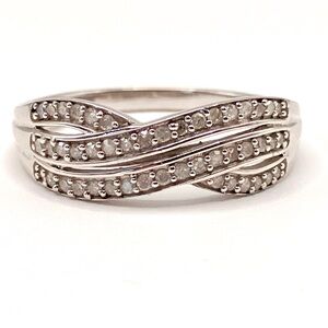 Diamond Double Crossover Band in Platinum Over Sterling Silver